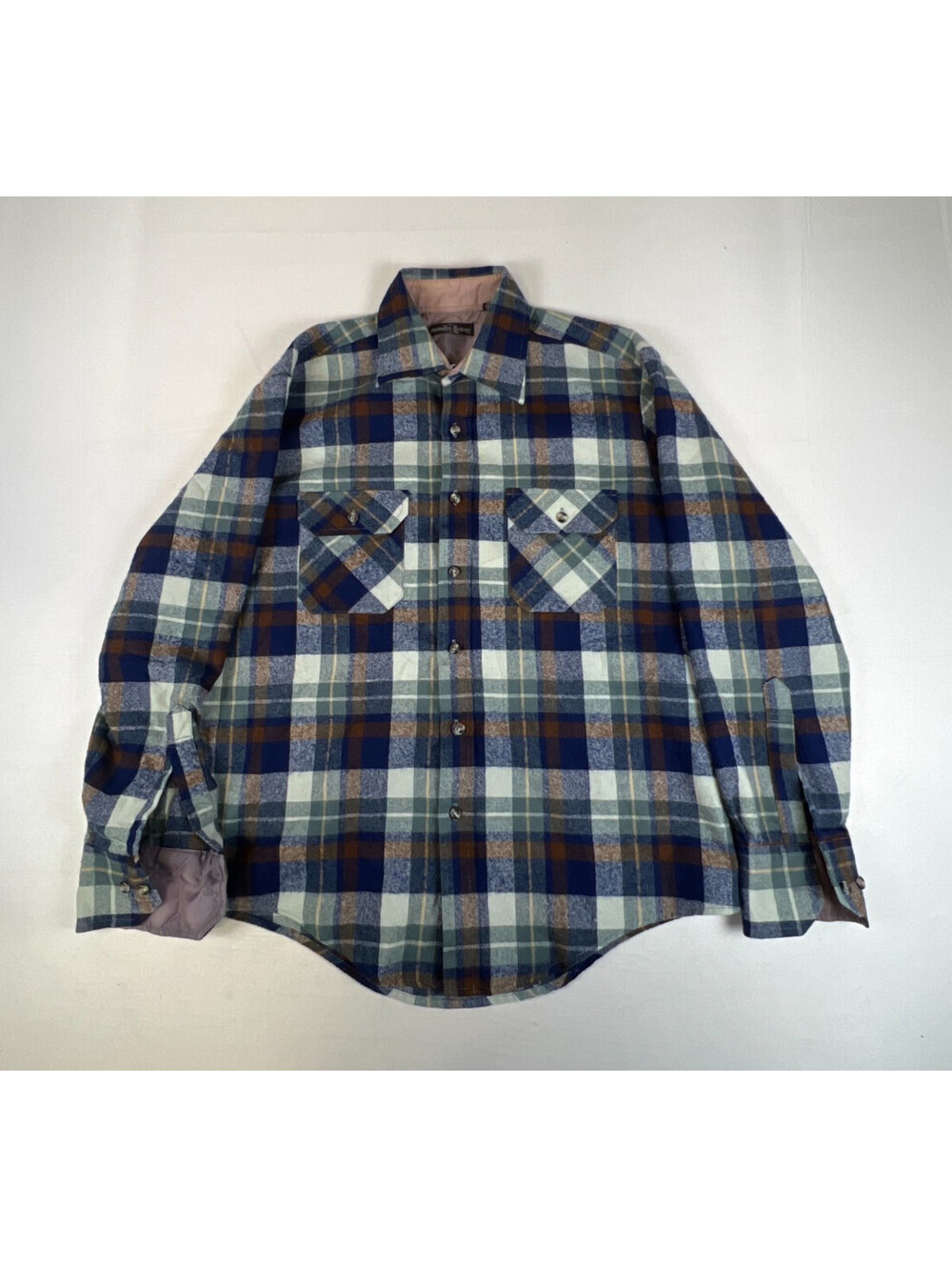 Vintage Northwest Territory Men's M Blue Plaid Acrylic Flannel Long Sleeve Shirt
